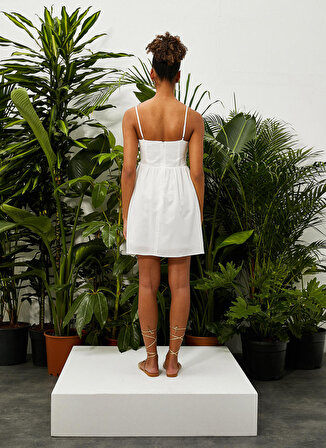 Koton V Yaka Dantel Beyaz Kısa Kadın Elbise 3SAL80040IW