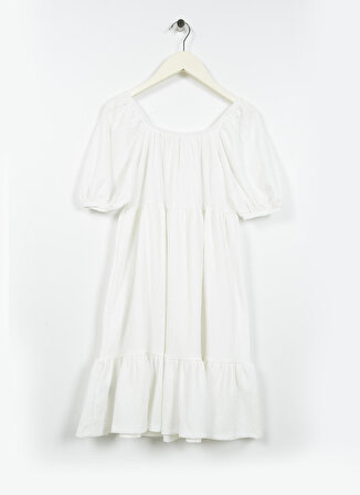 Koton Kayık Yaka Kız Çocuk Diz Altı Desenli Beyaz Elbise 3SKG80090AK
