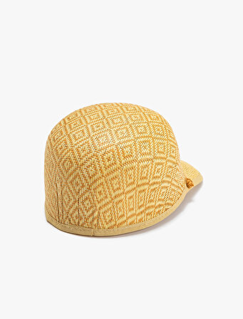 Hasır Şapka Cap Geometrik Desenli Örgü Detaylı