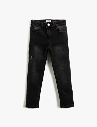 Kot Pantolon Düz Paça Normal Bel - Straight Jean  Beli Ayarlanabilir Lastikli