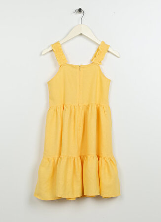 Koton Sarı Kız Çocuk Kare Yaka Askılı Uzun Düz Elbise 3SKG80075AW