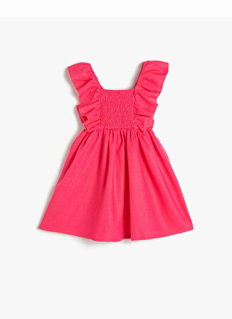 Koton Pembe Kız Bebek Kare Yaka Askılı Kısa Düz Elbise 3SMG80012AW
