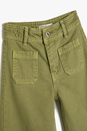 Koton Kız Çocuk Kot Pantolon Bol Paça Cep Detaylı Pamuklu - Wide Leg Jean