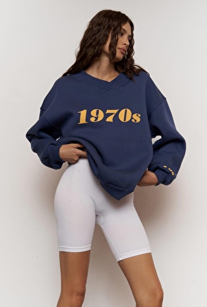 1970s İndigo Oversize Unisex Sweatshirt