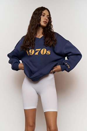 1970s İndigo Oversize Unisex Sweatshirt