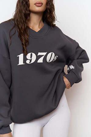 1970s Antrasit Oversize Unisex Sweatshirt