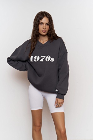 1970s Antrasit Oversize Unisex Sweatshirt