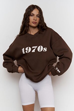 1970s Kahverengi Oversize Unisex Sweatshirt