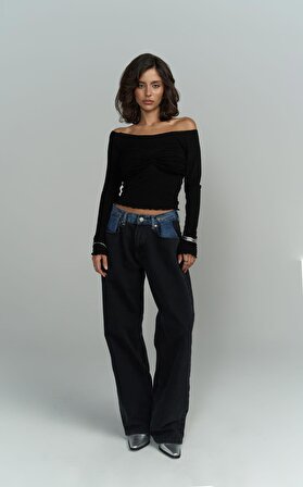 Unique Siyah / Mavi Jean Pantolon