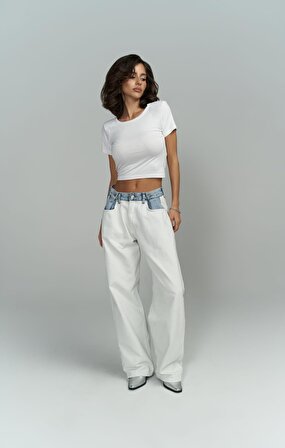 Unique Beyaz / Mavi Jean Pantolon