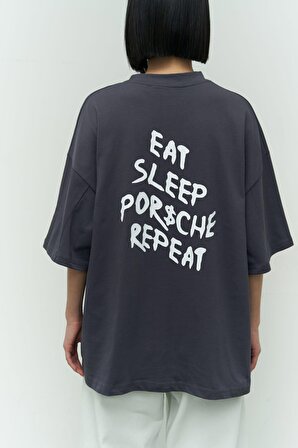 Eat Sleep Antrasit Oversize T-Shirt