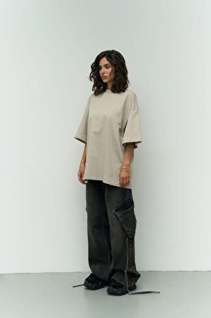 Need Money Bej Oversize T-Shirt