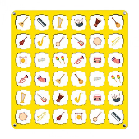 Sarı Ahşap MDF Eşleştirme Hafıza Oyunu 34x34
