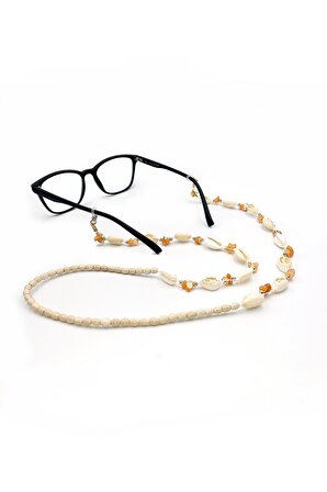 Midyeli Turuncu Çakıl Taşı Gözlük Zinciri , Gözlük Aksesuar, Güneş Gözlüğü Aksesuar