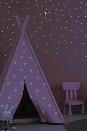 100 Adet Fosforlu Mini Yıldız ve Ay Yeşil Karanlıkta Parlar Duvar ve Tavan Çocuk Odası Süs Sticker