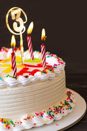Gold 3 Yaş Yazılı Ayna Pleksi Pasta Üstü & Doğum Günü Partisi & Pleksi Pasta Süsü
