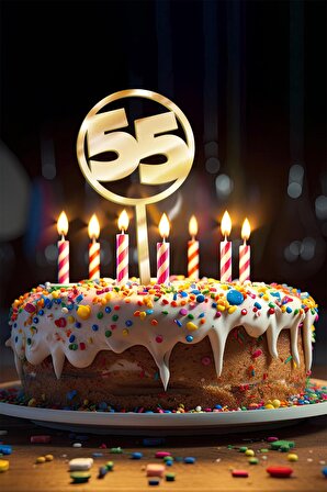 Gold 55 Yaş Yazılı Ayna Pleksi Pasta Üstü & Doğum Günü Partisi & Pleksi Pasta Süsü