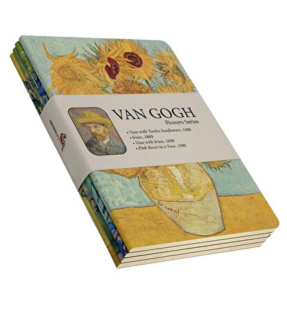 Van Gogh 4'lü Defter Seti 3 - Flowers Series - Çizgisiz -64 Sayfa - 10,5x14cm