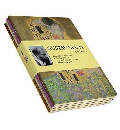 Gustav Klimt 4'lü Defter Seti 1 - Gold Series - Çizgisiz -48 Sayfa - 10,5x14cm