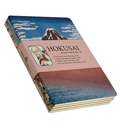 Hokusai 4'lü Defter Seti 2 - Mount Fuji Series II - Çizgisiz - 48 Sayfa - 10,5x14cm