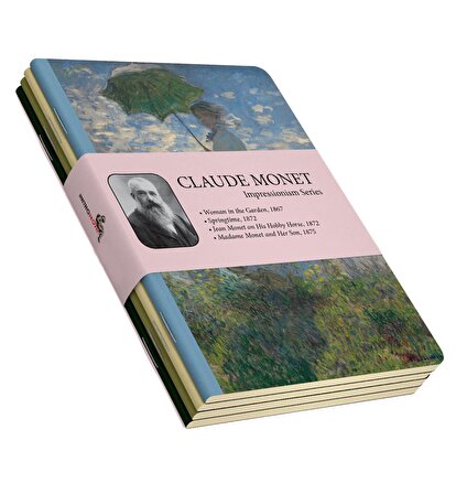 Claude Monet 4'lü Defter Seti - Impressionism Series - Çizgisiz - 64 Sayfa - 14x21cm