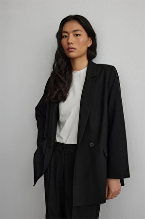 Siyah Oversize Kruvaze Blazer Ceket