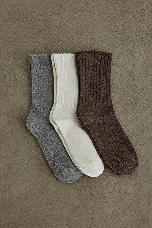 Bej Yün Karışımlı Fitilli Çorap