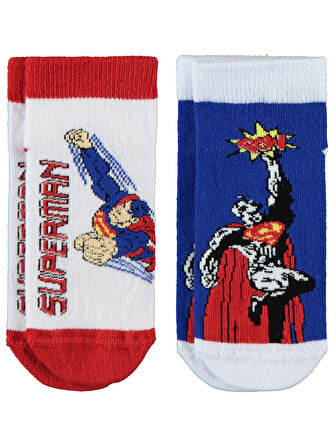 Superman Erkek Çocuk 2'li Patik Çorap 3-11 Yaş Saks Mavisi