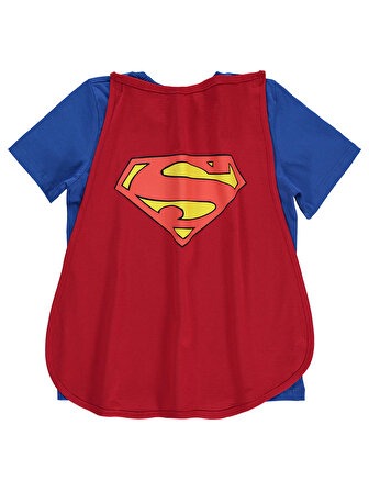 Süperman Erkek Çocuk Pelerinli Tişört 10-13 Yaş Saks Mavisi