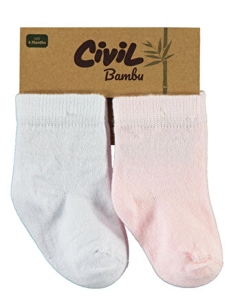 Civil Baby Bebek 2'li Çorap Set 6-18 Ay Beyaz-Pembe