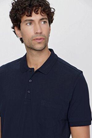  Erkek Lacivert Basic Düz %100 Pamuk Battal Geniş Kesim Kısa Kollu  Polo Yaka Tişört