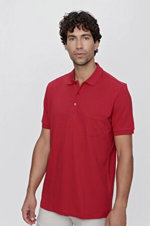  Erkek Kırmızı Basic Düz %100 Pamuk Battal Geniş Kesim Kısa Kollu  Polo Yaka Tişört
