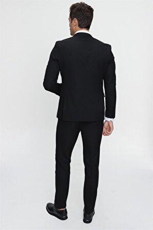 Siyah Basic Düz Slim Fit 3'lü Takım Elbise Slim Fit Gömlek Düz Kravat