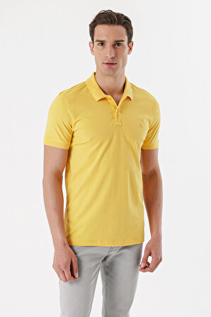  Erkek Sarı Basic Düz %100 Pamuk Dynamic Fit Rahat Kesim Kısa Kollu  Polo Yaka Tişört