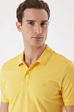 Erkek Sarı Basic Düz %100 Pamuk Dynamic Fit Rahat Kesim Kısa Kollu  Polo Yaka Tişört