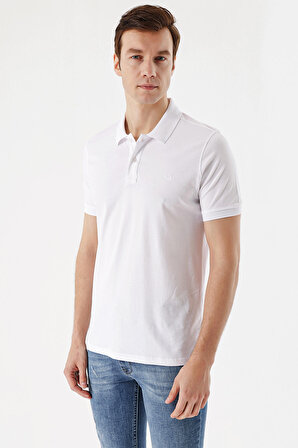  Erkek Beyaz Basic Düz %100 Pamuk Dynamic Fit Rahat Kesim Kısa Kollu  Polo Yaka Tişört