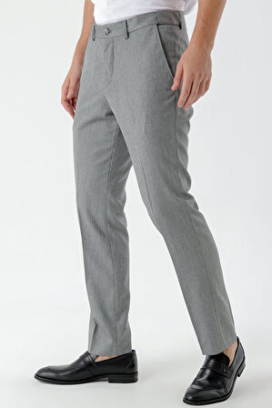  Erkek Gri Poliviskon Trend Desenli Dynamic Fit Classic Pantolon