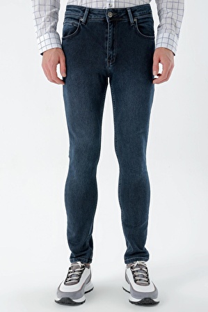  Erkek Lacivert Denim Slim Fit Jean Kot Pantolon