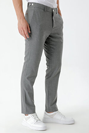  Erkek Füme Poliviskon Trend Desenli Slim Fit Classic Pantolon