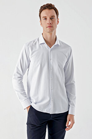  Erkek A. MAVİ Trend Baskılı Desenli İtalyan Yaka Slim Fit gömlek