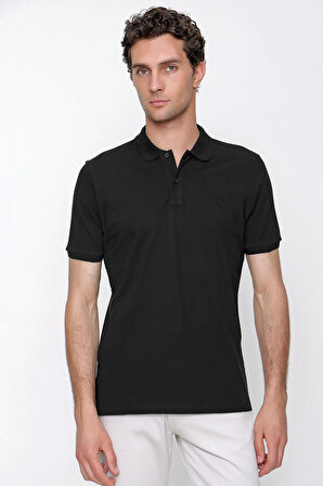  Erkek Siyah Basic Polo Yaka Dynamic Fit T-Shirt