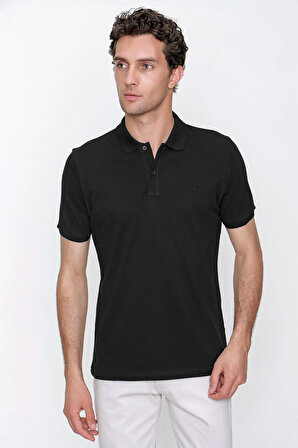  Erkek Siyah Basic Polo Yaka Dynamic Fit T-Shirt