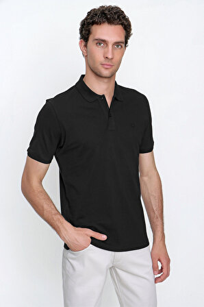  Erkek Siyah Basic Polo Yaka Dynamic Fit T-Shirt