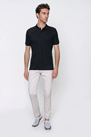  Erkek Siyah Basic Polo Yaka Dynamic Fit T-Shirt