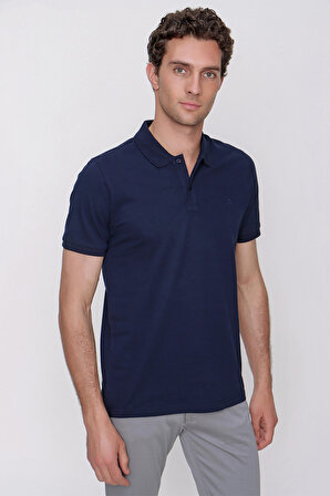  Erkek Lacivert Basic Polo Yaka Dynamic Fit T-Shirt