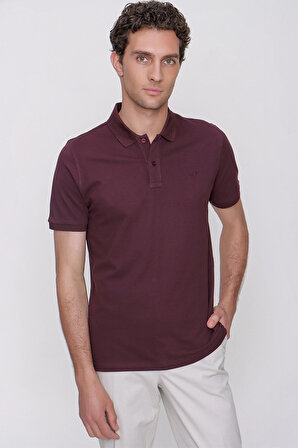  Erkek Mürdüm Basic Polo Yaka Dynamic Fit T-Shirt