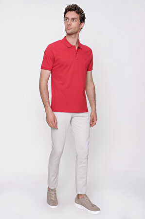  Erkek Kırmızı Basic Polo Yaka Dynamic Fit T-Shirt