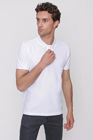  Erkek Beyaz Basic Polo Yaka Dynamic Fit T-Shirt