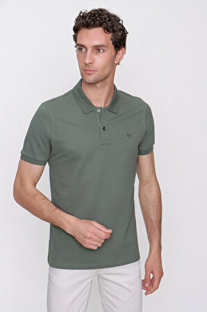  Erkek Haki Basic Polo Yaka Dynamic Fit T-Shirt