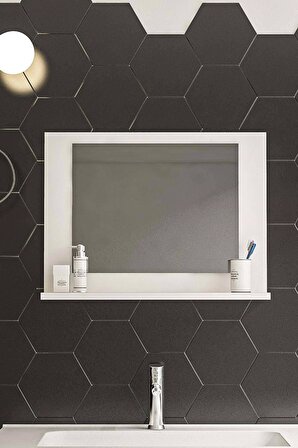 60x45 Cm Modena Banyo Rafı Lavabo Rafı Aynalı Raf Banyo Aynası Beyaz